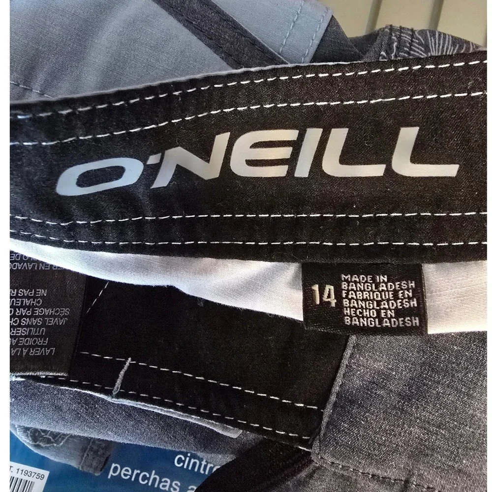 ONeill Boys Board Shorts Size 14 Gray‎ Blue Tropical Aloha Print Swim Trunks